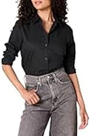 Amazon Camisa de Popelina Abotonada con Manga Larga y Corte Clásico Mujer, , M