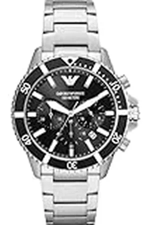 Emporio Armani Reloj Hombre, Movimiento cronógrafo, 43mm Caja de acero inoxidable plateada con correa de acero inoxidable, AR11360