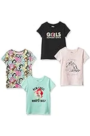 Amazon Disney | Marvel | Star Wars | Frozen | Princess Camisetas de Manga Corta Niña, Pack de 4, , 8 años