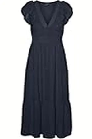VERO MODA Vmemilie Wvn CE-Vestido de Manga Corta para Mujer Midi, , M