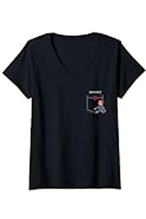 Chucky Mujer Vintage Button Faux Pocket Camiseta Cuello V