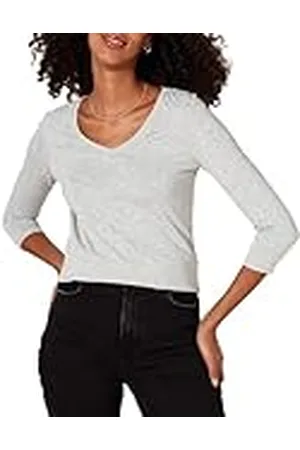 Amazon Camiseta de Cuello en Pico, Manga 3/4 y Ajuste Clásico (Disponible en Tallas Grandes) Mujer, , XL