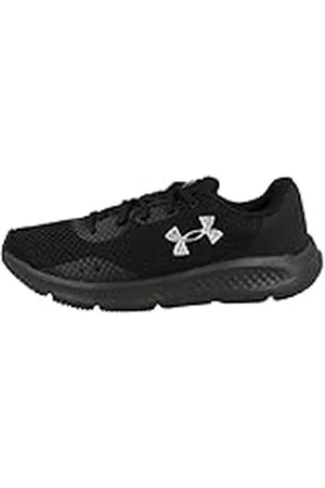 Under Armour UA W Charged Pursuit 3, zapatos de deporte para mujer, ligeras y flexibles deportivas para mujer, color negro/negro/plateado metálico