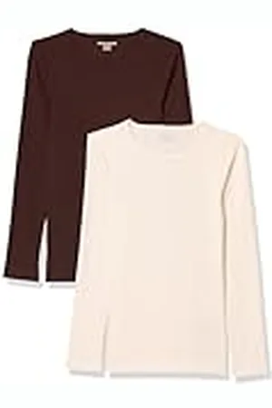 Amazon Top ajustado de punto acanalado de manga larga con cuello redondo (disponible en tallas grandes) Mujer, Pack de 2, , 6XL Grande