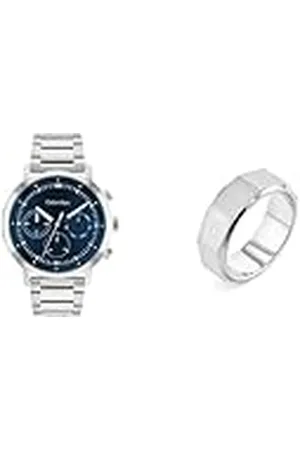 Calvin Klein Reloj Analógico de Cuarzo multifunción para Hombre con Correa en Acero Inoxidable Plateada - 25200063 Anillo para Hombre Colección Latch - 35000316G