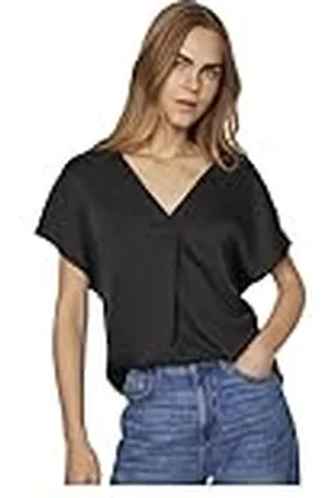 VILA Viellette V-Neck S/S Satin Top-Noos Blusa de Manga Corta, , 46 para Mujer