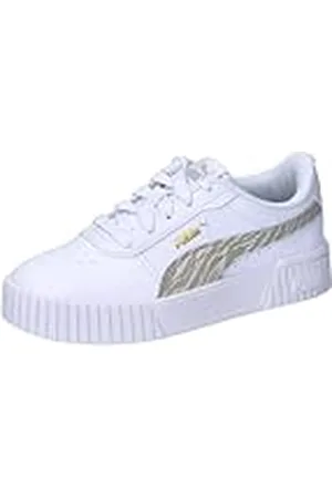 PUMA Carina 2.0 Zebra PS, Sneaker, White-Desert Dust Gold, 32.5 EU