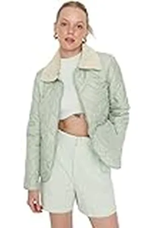 Trendyol Chaqueta de Invierno Regular Lisa con Cuello de Camisa Abrigo, , XS para Mujer