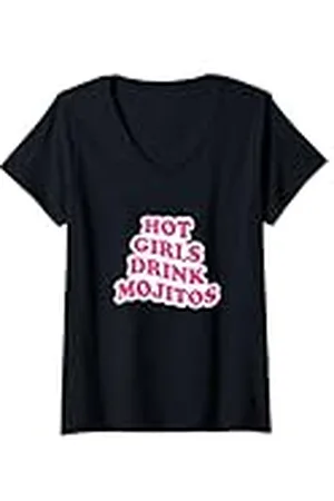 College Mujer Chicas calientes beben mojitos Camiseta Cuello V