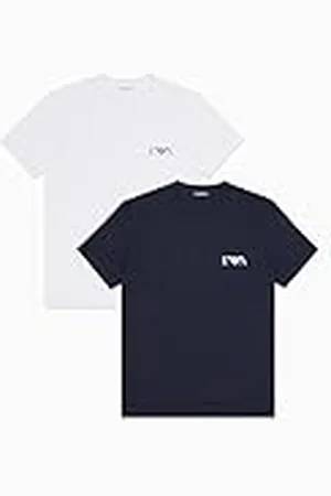 Emporio Armani 2-Pack Crew Neck T-Shirt Camiseta, Blanco/Azul, M para Hombre