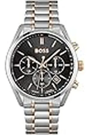 HUGO BOSS Reloj Cronógrafo de Cuarzo para Hombre 44mm Champion con Esfera Negra y Pulsera de Acero Inoxidable Bicolor, Función de Fecha, 3 Subesferas, Resistencia al Agua de 10ATM - 1513819
