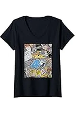 Back To The Future Mujer 40th Anniversary Sticker Collage Camiseta Cuello V