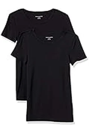 Amazon Camiseta de Cuello a la Caja de Manga Corta y Ajuste Entallado Mujer, Pack de 2, , XL
