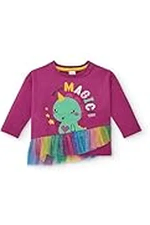 Tuc Tuc Camiseta Manga Larga Morada con Volante arcoíris y Dinosaurio para niña colección Cyber Dino (Talla 18 Meses)