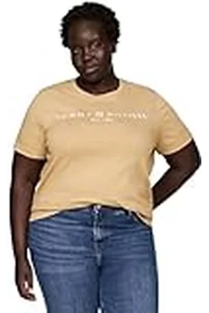 Tommy Hilfiger Camiseta de Manga Corta Mujer Curve Regular Logo Cuello Redondo, Verde (Classic Khaki), 46