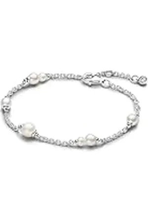 PANDORA Timeless Pulsera de plata de ley con perla blanca cultivada de agua dulce tratada y circonitas cúbicas transparentes, 20