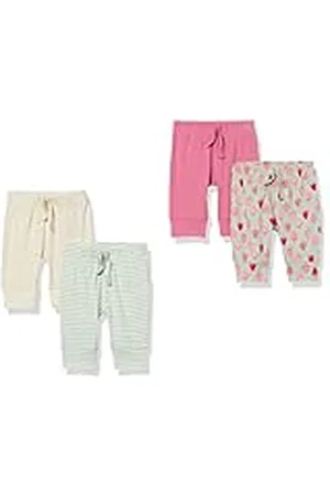 Amazon Pantalones con Cintura Elástica de Algodón Bebé Niña, Pack de 4, , 3-6 Meses