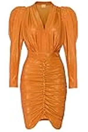 Swing Laura Rose | | S Purpurina de Mujer de Moda Swing Elegante Festivo Fiesta Verano Noche Coctel | Vestido Ajustado | Atractivo | Cuello en V | Manga Larga | Naranja | 36