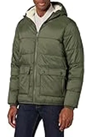 Amazon Chaqueta Acolchada Resistente a la Lluvia de Manga Larga y Forro Polar Hombre, , L