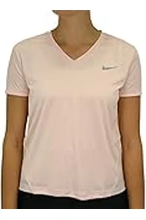 Nike Top Vneck Shortsleeve Camiseta de Manga Corta para Mujer, Rosa Eco y Plateado Reflectante, Small