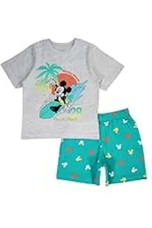 Disney MICKEY, Conjunto de 2 piezas, Camiseta + Pantalones cortos, Niños, (2 a 8 años), Unisex, Niño, Niña, Suave, Lindo, Cálido, Camiseta, Pantalones, Modelo DIS MFB 5204C253 S2-2A, VERT
