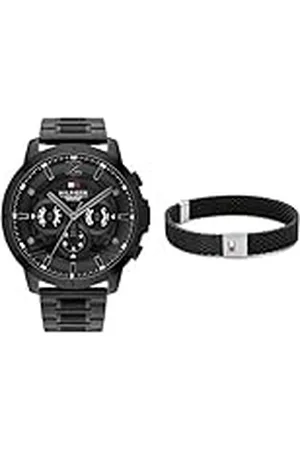 Tommy Hilfiger Reloj Analógico de Cuarzo multifunción para Hombre con Correa en Acero Inoxidable Negro - 1710494 Jewelry Pulsera para Hombre de Silicona - 2790240S