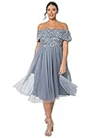 Maya Deluxe Vestido Midi Adornado con Bardot Dama de Honor, , 52 para Mujer
