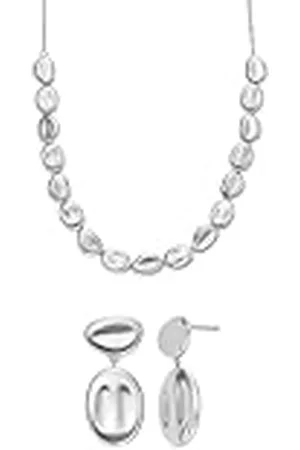 Skagen Collar y Pendientes de Mujer Anja Pebbles en Acero Inoxidable de Tono Plateado, Set