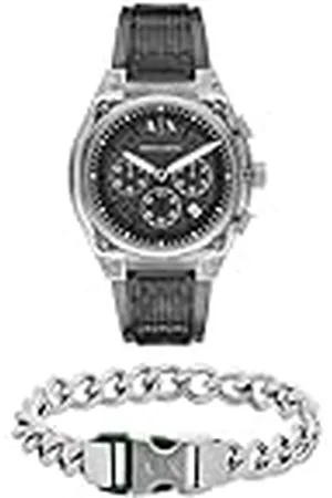 Armani Exchange Hombre Reloj de Poliuretano Gris y Pulsera Plateada de Acero Inoxidable, Set