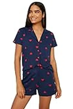 Trendyol Women Heart Middle Knit Shirt-Trousers Pajama Set Pijama, , S (Pack de 2) para Mujer