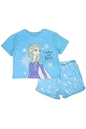 Disney REINA DE NIEVES, Conjunto de 2 piezas, Camiseta + Pantalones cortos, Niños, (2 a 8 años), Unisex, Niño, Niña, Suave, Lindo, Cálido, Camiseta, Pantalones, Modelo DIS FROZ 5204C208 S2-3A, BLEU