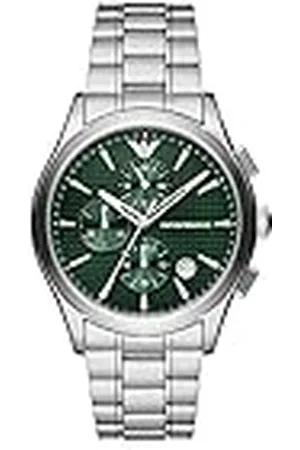 Emporio Armani Reloj Hombre, Movimiento cronógrafo, caja de 42MM de acero inoxidable reciclado plateado (al menos 50%) con correa de acero inoxidable reciclado (al menos 50%), AR11529