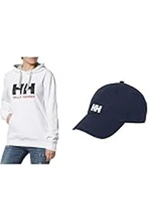 Helly Hansen Mens HH Logo Hoodie, Blanco, S + Unisex Logo Cap, Azul Marino, STD