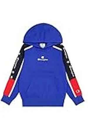 Champion Legacy Retro Sport B (306856) - Sudadera con capucha de forro polar compacta y ultraligera, azul profundo/azul marino (BAI/NNY/WHT), 9-10 años (M) Niños FW24