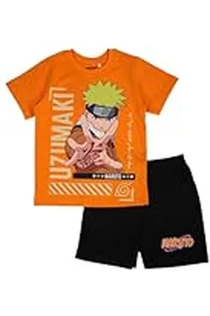 Disney NARUTO, Conjunto de 2 piezas, Camiseta + Pantalones cortos, Niños, (6 a 12 años), Mixto, Niño, Niña, Suave, Lindo, Cálido, Camiseta, Pantalones cortos, MANGA, NAR Modelo NAR 5204052 S1-12A, ORANGE