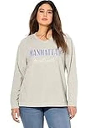 Ulla Popken Sweatshirt, Frotteedruck, V-Ausschnitt, Langarm Sudadera, Color Gris Claro, 54-56 para Mujer