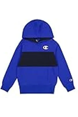 Champion Legacy Retro Sport B (306849) - Sudadera con capucha de polar ultraligera y compacta con bloques de color, azul profundo/azul marino (BAI/NNY), 11-12 años (L) Niños FW24