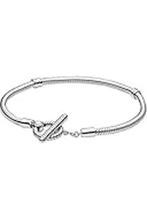 PANDORA Icons Pulsera con cadena de serpiente de plata de ley con cierre de barra en T, 16