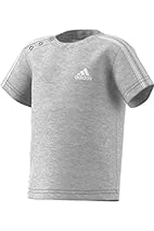 adidas Niños 3 Stripes Camiseta de manga corta, Medium Grey Heather/White, 62
