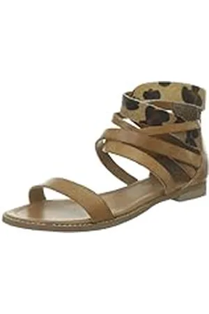 Pieces® Connie Leather Sandal Zip Cognac 17047418 - Sandalias Romanas de Cuero para Mujer, Color marrón, Talla 39