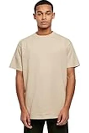 Urban classics Camiseta básica de manga corta, cuello redondo normal, de algodón grueso, largo normal, oversized, de hombre, moderna, color beige, talla XXL