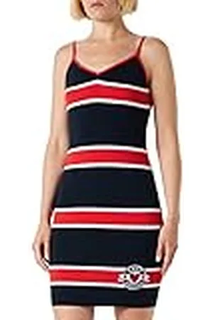 Moschino Vestido de Tirantes de Corte Ajustado en Rayas de algodón Blend Rib, Color Azul, Blanco y Rojo, 50 para Mujer