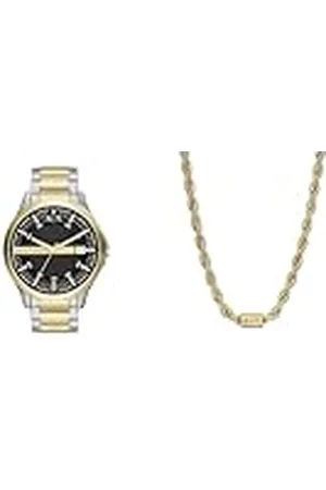 Armani Exchange Reloj Hombre Multicolor y Collar Dorado, Acero Inoxidable, Set