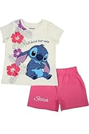 Disney LILO & STITCH, Conjunto de 2 piezas, Camiseta + Pantalones cortos, Niños, (2 a 8 años), Unisex, Niño, Niña, Suave, Lindo, Cálido, Camiseta, Pantalones, Modelo DIS LIS 5204C245 S1-3A, ROSE