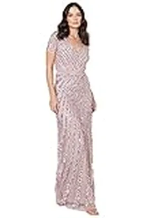 Maya Deluxe Maxi Womens Ladies Embellished Sequin Dress Long Short Sleeve V Neck High Empire Waist A Cut Shiny Prom Weddin Vestido de Dama de Honor, , 16 para Mujer