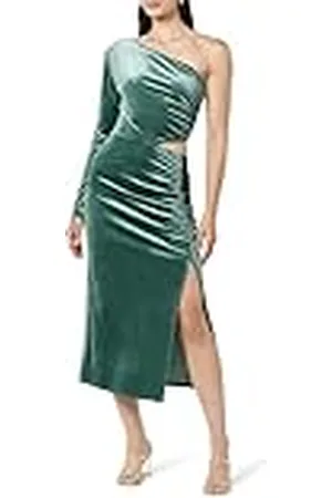 THE DROP Vestido para Mujer, Lia Midi Terciopelo Hombro Asimétrico Detalle Cut-Out, , M