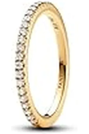 PANDORA Timeless Anillo chapado en oro de 14 quilates con circonitas cúbicas transparentes, talla 48