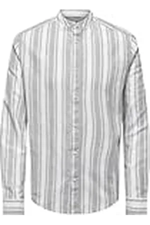 Only & Sons Onscaiden LS Mix Stripe Linen Mao Camisa, , XL para Hombre