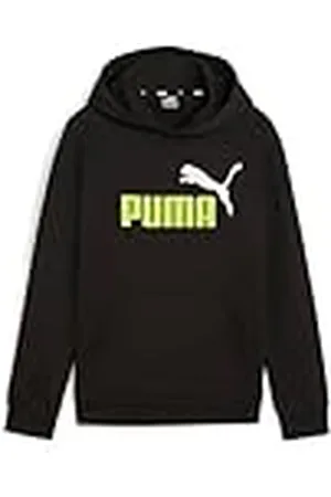 PUMA ESS+ 2 Col Big Logo Hoodie FL B, Sudadera Niños, Black/Lime Sheen, 176