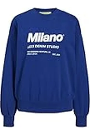 JJXX Jxbeatrice Ls Loose Vint Sweat Noos, Sudadera Mujer, Azul Sodalita/Estampado: Blanco Brillante Milano, S